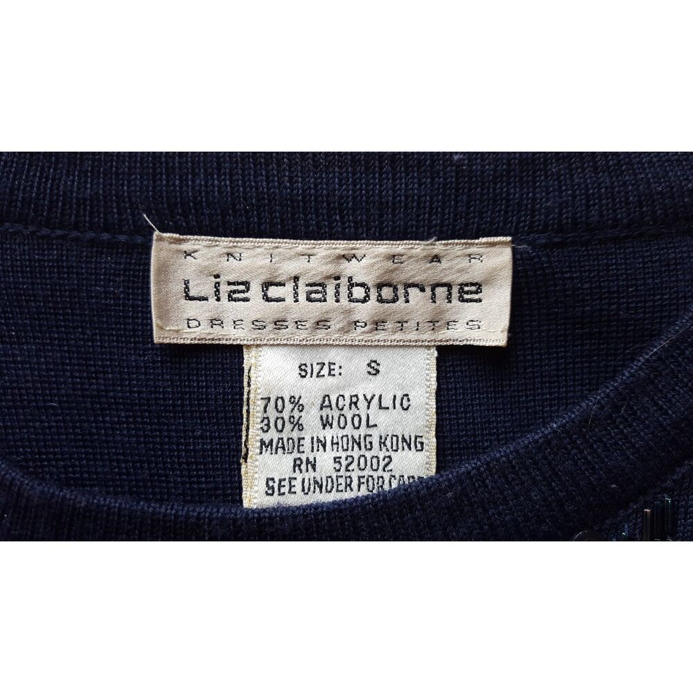 Liz Claiborne Vtg. Knit Sweater‎ Navy Sequin Pullover Geometric 90s Sm, Y2k Glam - Picture 3 of 9
